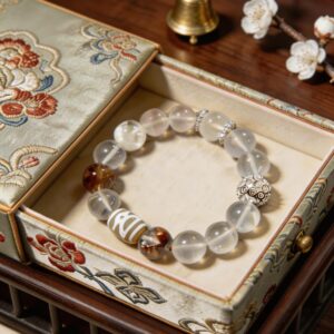 Golden Abundance Bracelet  Clear Quartz & Flower Agate Wealth Magnet